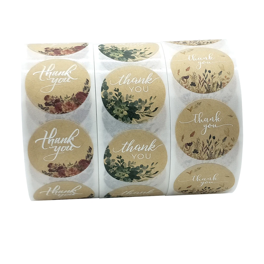 500 шт. 2 5 см круглая наклейка с цветочным рисунком и надписью Thank You крафт-бумага