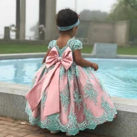 cute baby pink satin mint appliques princess flower girl dresses birthday pageant communion robe de demoiselle wedding guest