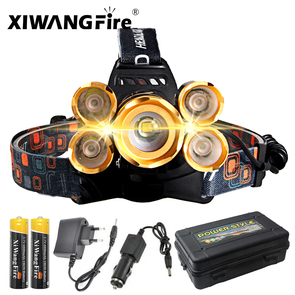 Мощный светодиодный налобный фонарь для рыбалки Фара 5 Cree Xml T6 фара Применение 18650