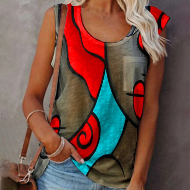 

S-2XL Harajuku Sleeveless Tank Tops Women Summer Clothes Casual Loose O-Neck Graphic Printing Tee Shirt Lady 2021