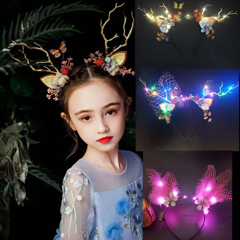 

New Reindeer Antlers Headband Deer Ear Flower Party Hairband Gift Led Party home decor wedding birthday