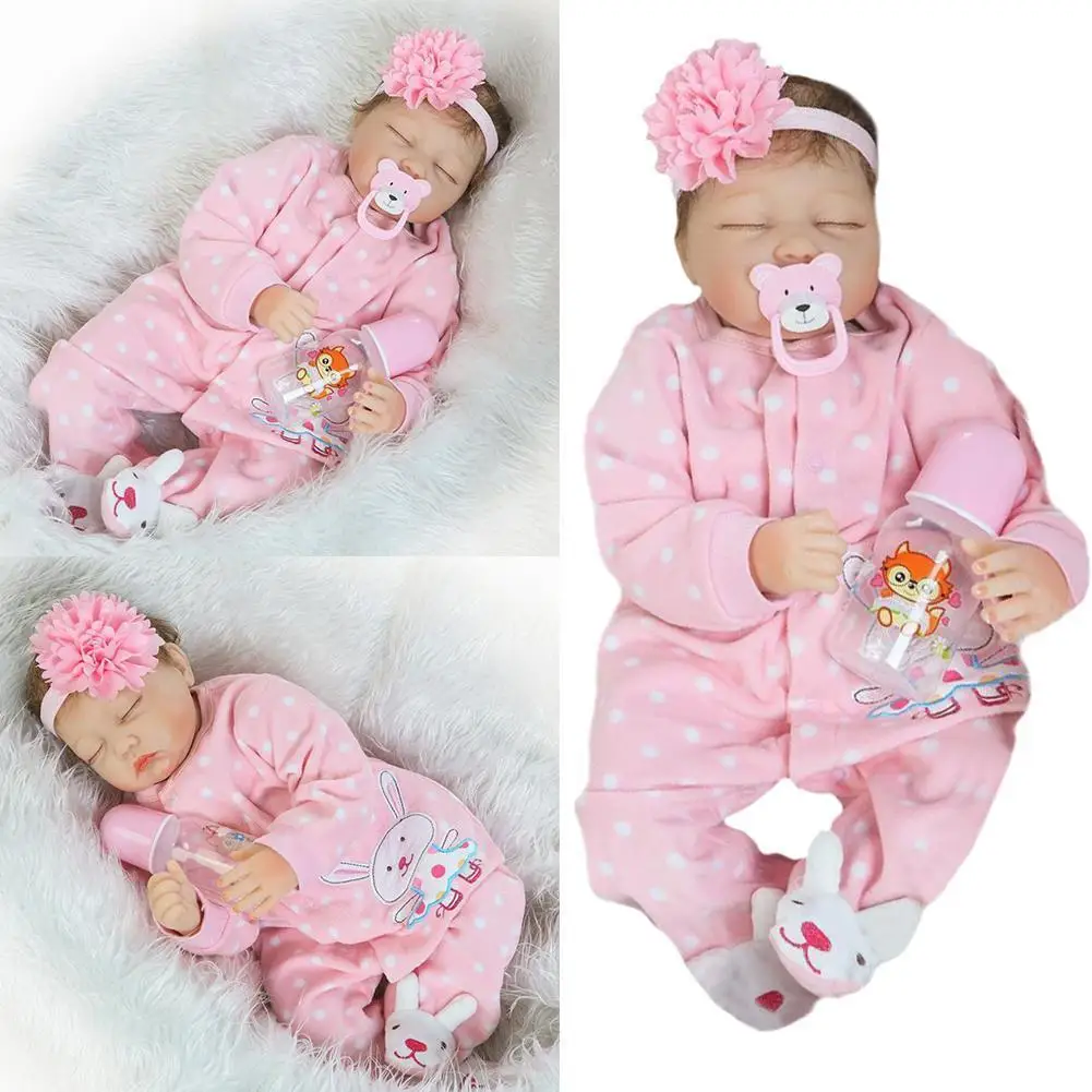 

22inch 55cm Pink Polka Dot Clothes For Sleeping Reborn Set Baby Rebirth Girl Personality Dolls Gift Dolls K1Q3