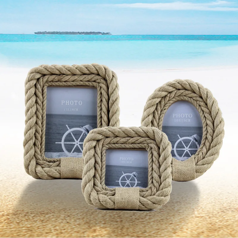 

European Style Rural Wooden Photo Frame Manual Hemp Rope Creativity Picture Frame Home Decoration Ornaments 4 6 7 Inches