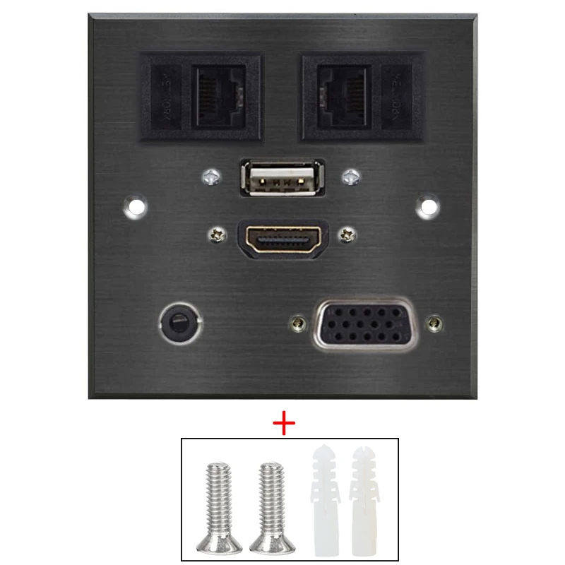 Мультимедийная USB VGA 15P HDMI USB аудио Сетевая розетка из алюминиевого сплава патч-плата сварочная офисная КАБЕЛЬНАЯ СОЕДИНИТЕЛЬНАЯ панель - Цвет: Черный