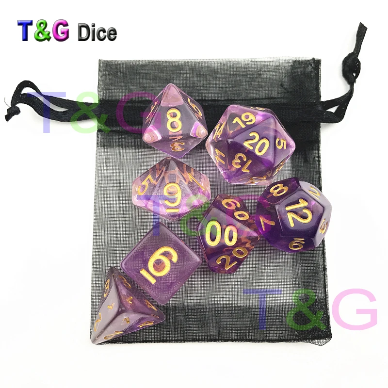7 шт./компл. высокое качество полупрозрачные кубики туманности D4 D20 Плюс сумки из