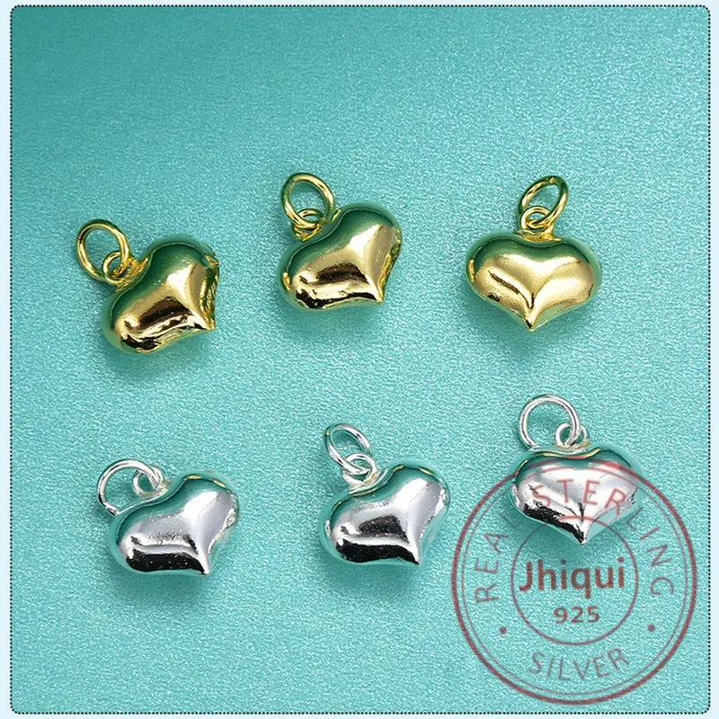

2PCS 925 Sterling Silver Heart Shape Charm Pendant for DIY Bracelet Necklace Making Fine Jewelry Finding