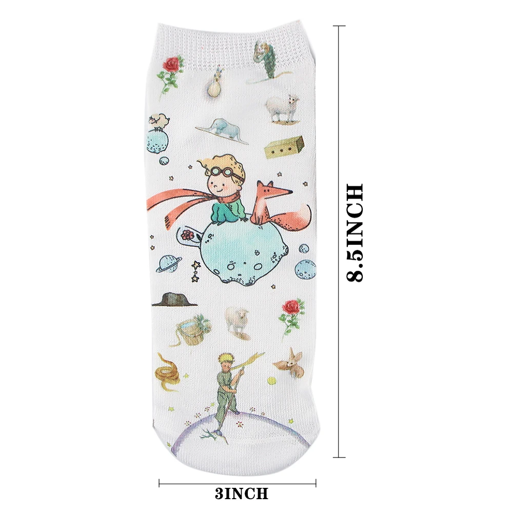 SP696 1 Pair The Little Prince Cartoon Fashion Sports Short Socks for Children Women Girls 3D Printed Pattern Socks