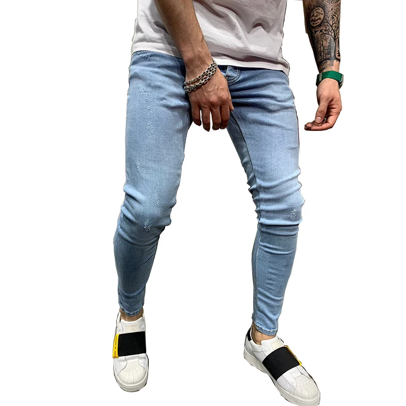 Мужские модные простые джинсы обтягивающие светло-голубые тональные модели