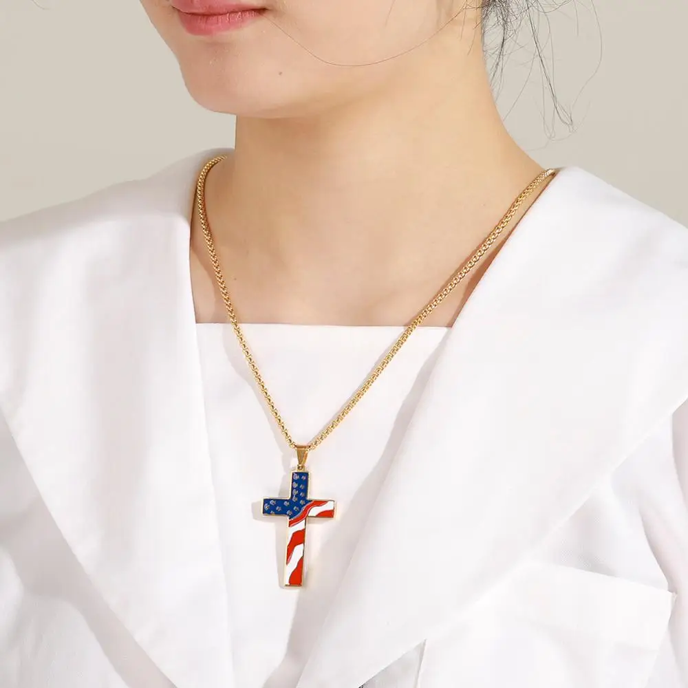 LIKGREAT ожерелье с крестом американским флагом США для мужчин и женщин ожерелья из