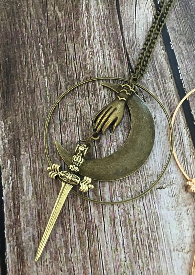bronze Ожерелье с подвеской Hecate ручной работы, полумесяц, ожерелье с кинжалом готика Готический меч ведьмы, викторианские украшения, колдовство и магия - Окраска металла: bronze