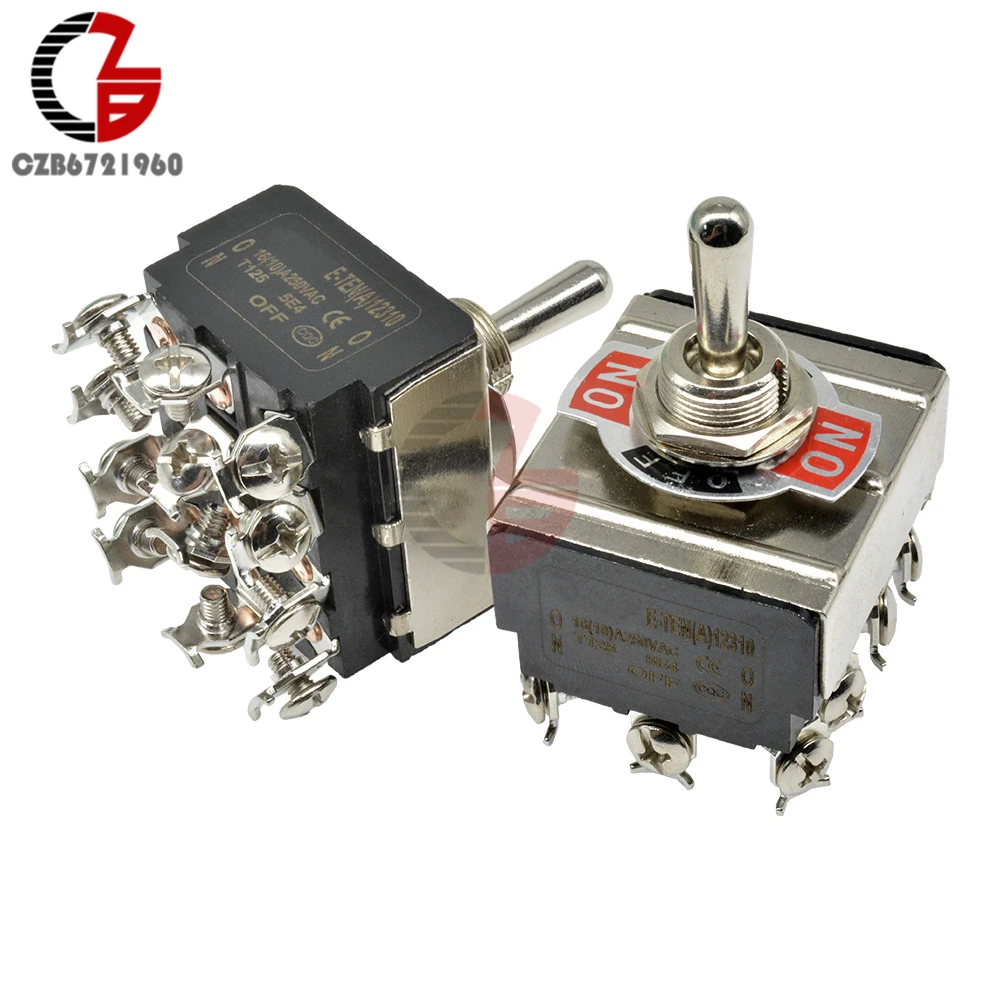 E-TEN 12310 тумблер 36,8*33 мм черный 12Pin ВКЛ-ВЫКЛ-ВКЛ переключатель Серебряный контактор 50000 раз срок службы 250 В 16А для автомобильного динамика