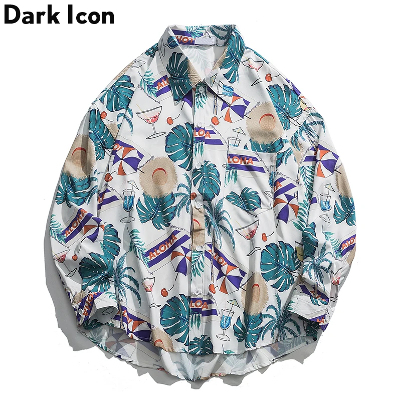 Dark Icon гавайская Стильная мужская рубашка с принтом для мужчин осень 2019 отложным