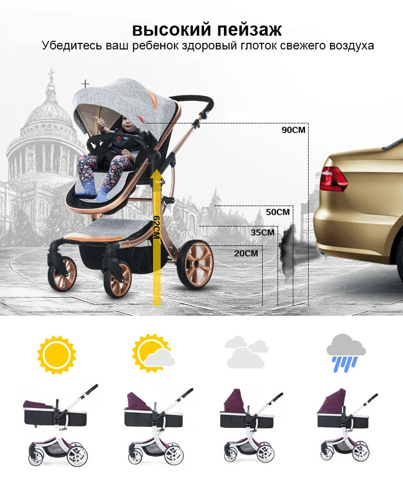 Aimile детская коляска 2 в 1 Высокое пейзаже Multifunctionc может сидеть или лежать складной четыре сезона