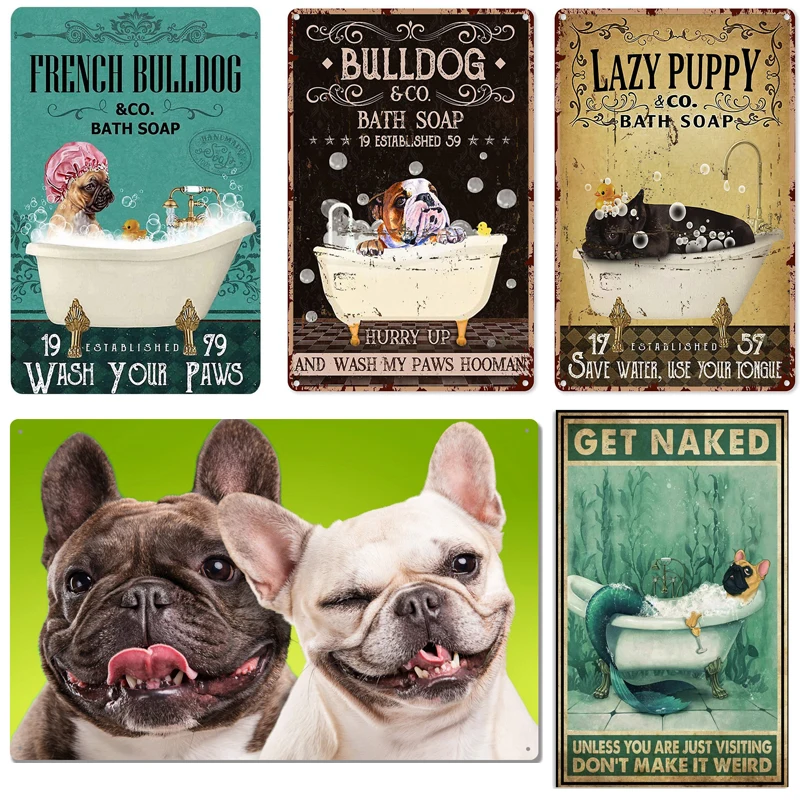 Металлические жестяные знаки французский бульдог мыло для ванной гостиной
