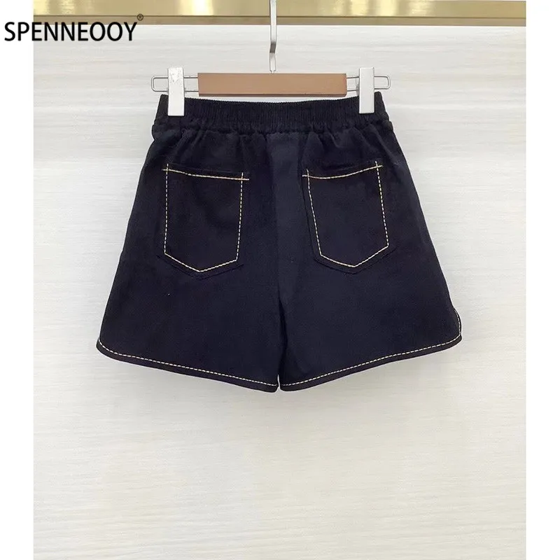 SPENNYMOOR 2021 Designer Brand Summer Shorts Women Elastic Waist Letter Embroidery Fashion Casual Shorts