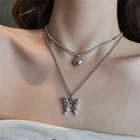 Новое серебряное блестящее ожерелье-бабочка, изящная двойная подвеска, цепочка до ключиц, ожерелье для женщин, ювелирные изделия для свадебной вечеринки, подарок