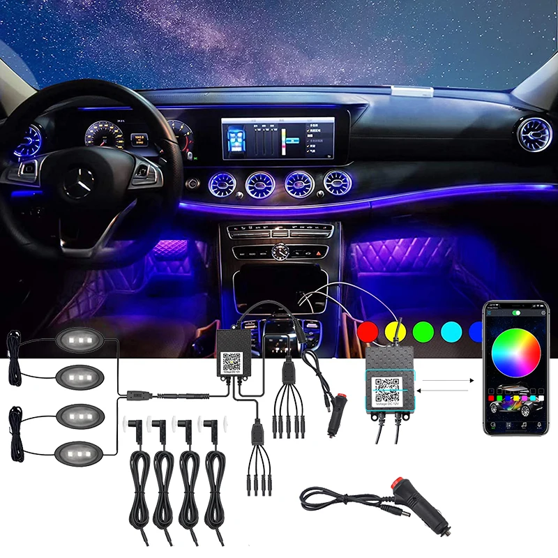 

RGB Interior Lights Fiber Optic Ambient Lighting Kits Sound Active Function LED Strip Lights Wireless APP Control Apply To Bars