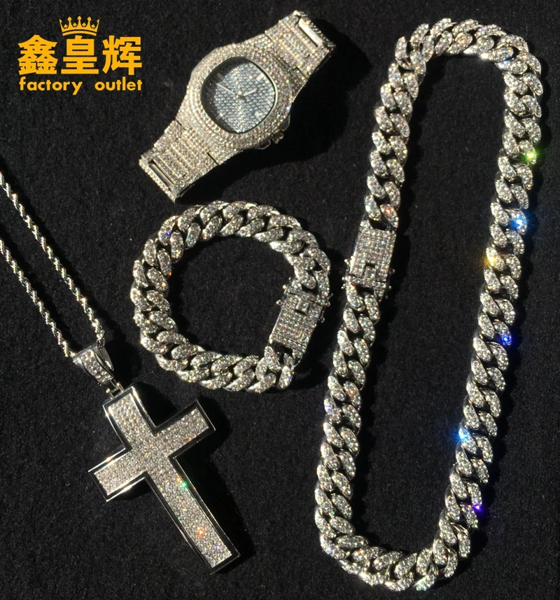 Роскошные мужские серебряные часы с кубинским крестом в стиле хип-хоп панк