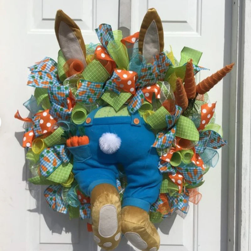 

Easter Bunny Wreath for Door Artificial Rabbit Cartoon Animal Window Outdoor Indoor Ornaments Decoration 2021 Holiday Gift