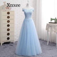 sky blue fairy princess engagement bridesmaid a line off the shoulder tulle lace new dresses long formal elegant prom gowns
