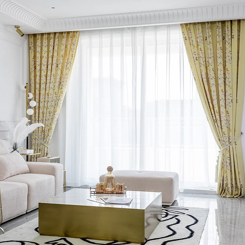 

American Style Curtains for Living Dining Room Bedroom Modern Minimalist Printed Curtains Tulle Finished Product Customization