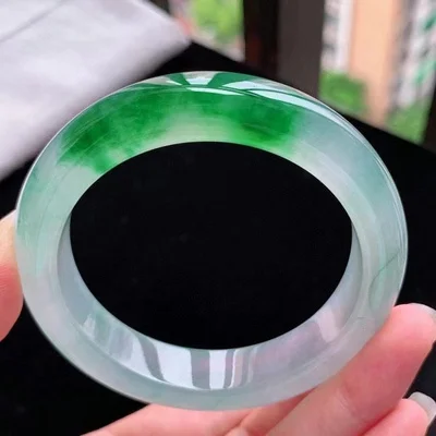 

Zheru Jewelry Natural Burmese Jadeite Light Green Two-tone 54-64mm Bracelet Elegant Princess Jewelry Best Gift for Mother and Gi