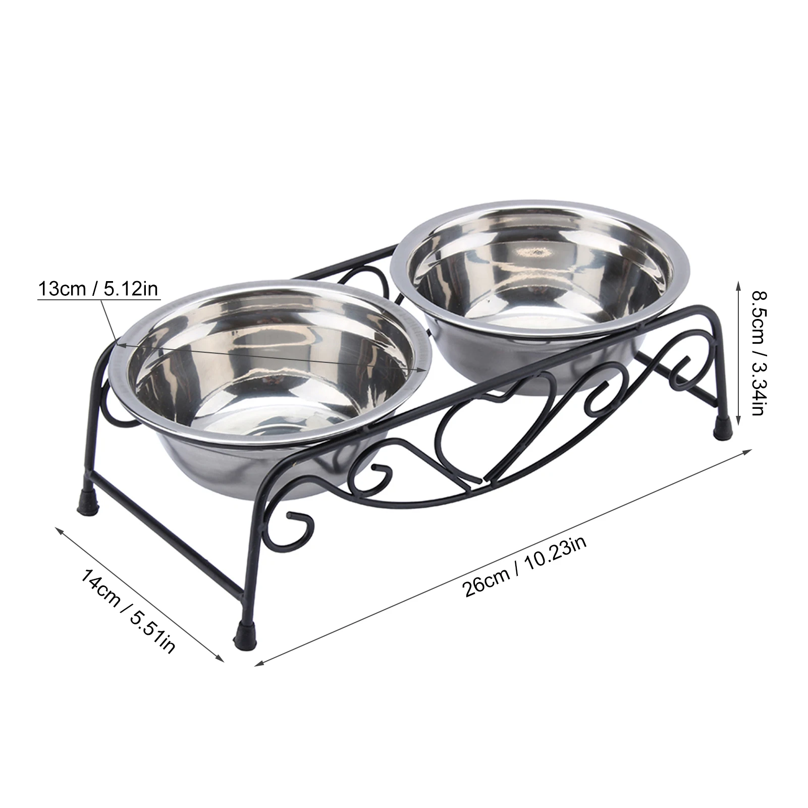 

Double Stainless Steel Bowls Dog Cat Pet Food Water Feeder Dish With Retro Iron Stand Pet Food Bowls For Dog