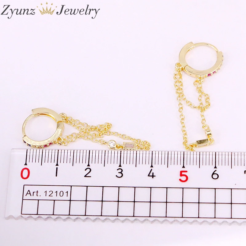 5 пар позолоченные серьги-кисточки с цепочкой и радужным цирконием