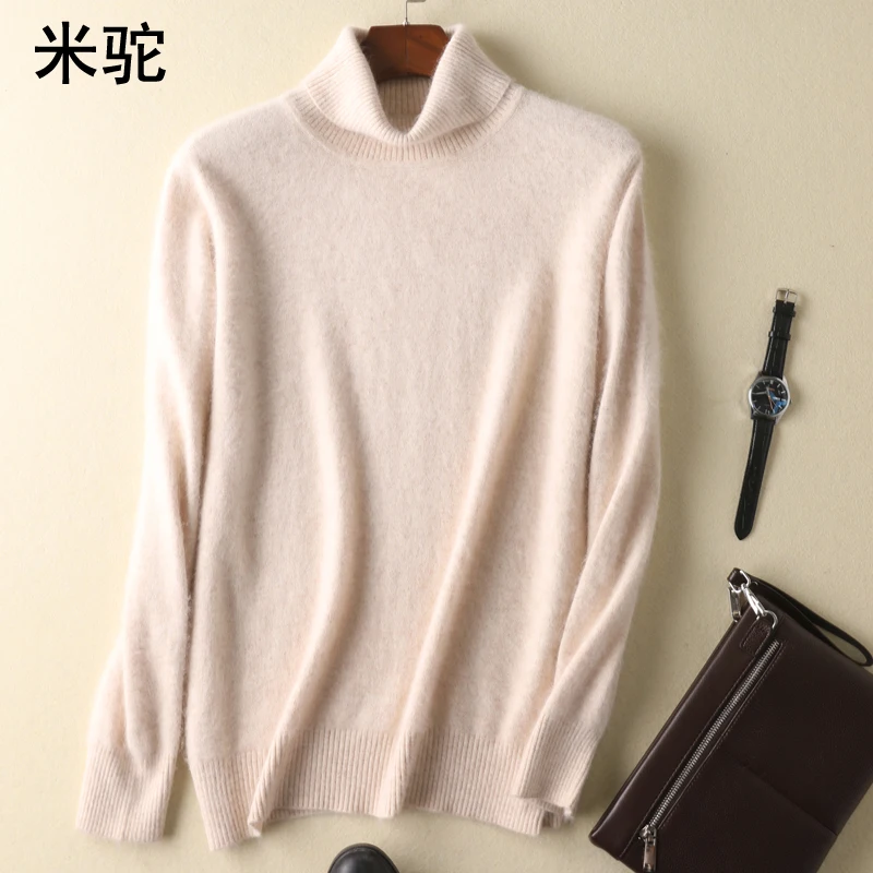 

Men's100% pure Mink Cashmere Sweaters Soft Warm Turtleneck Casual Pullovers Winter Long Sleeve High Quanlity Tops 17Colors Jump