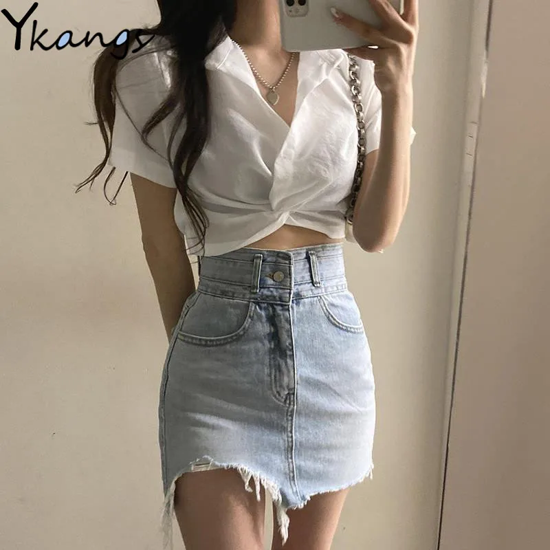 

Y2k Elegant Turn-down Collar Blouses Women Summer Casual Short Sleeve Basic Shirt Aesthetic Solid Student Streetwear Top Female