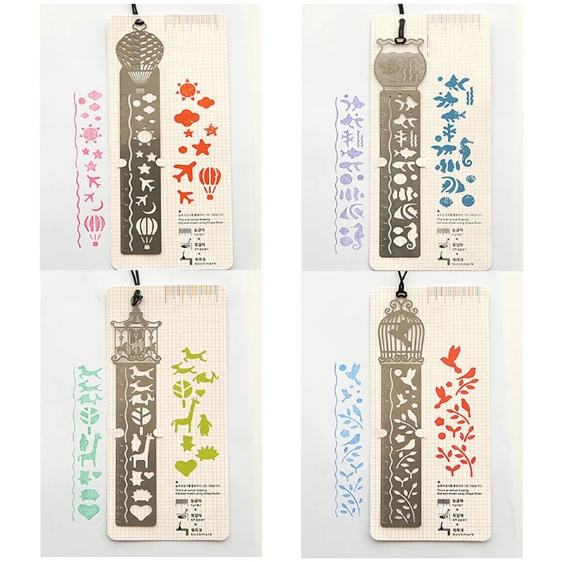 Железная Закладка линейка набор из 4 пустотелых милых трафаретов для рисования