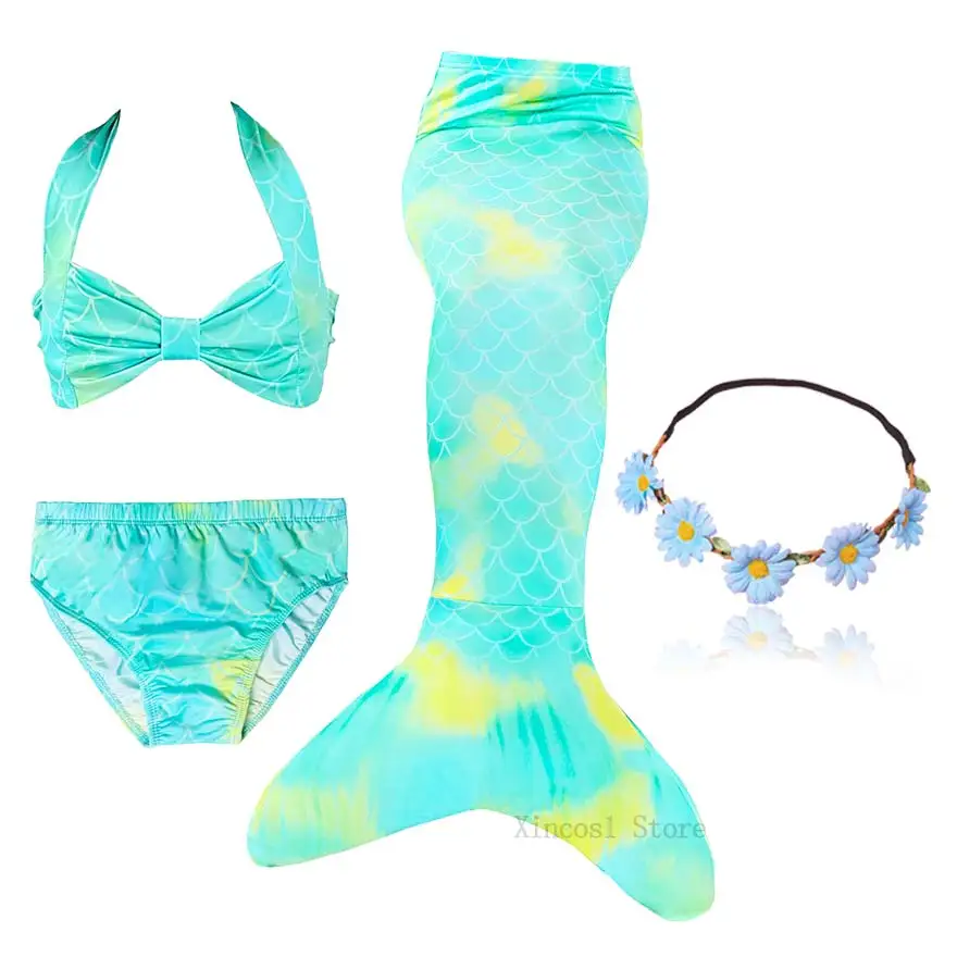 Fancy NEW the Little Mermaid Tail with Garland or With Monofin Swimsuit for Kids Girls swimmable Bathing Suit Mermaid Costume
