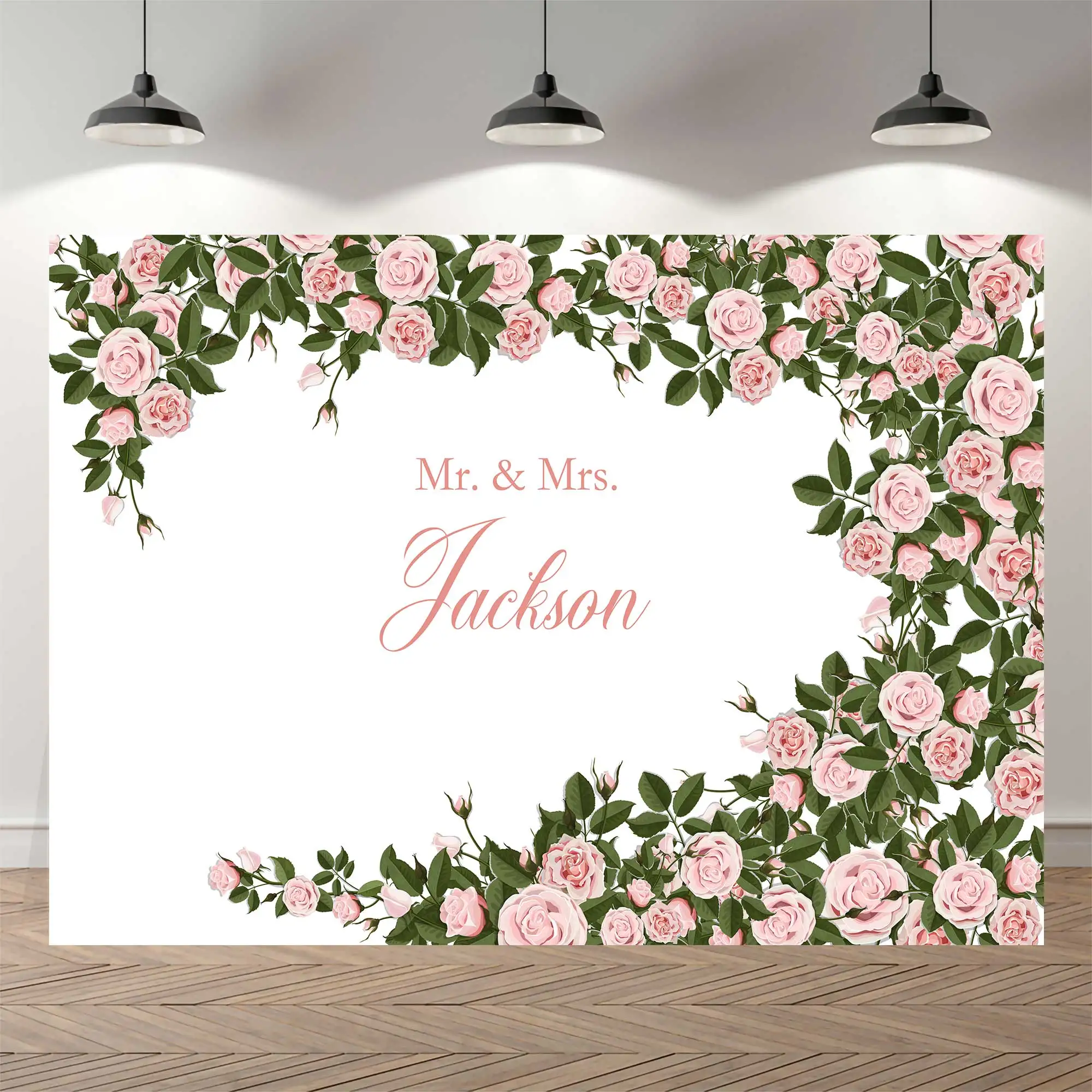 

NeoBack Customizable Green Leaf Pink Rose Floral Wedding Photography Backgrounds Anniversary Birthday Photo Backdrop Banner