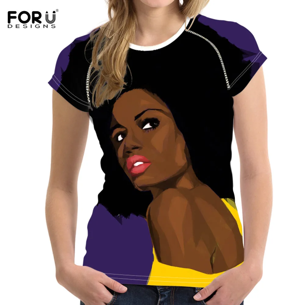Летние футболки FORUDESIGNS 3D для женщин американский Африканский Черный Принт
