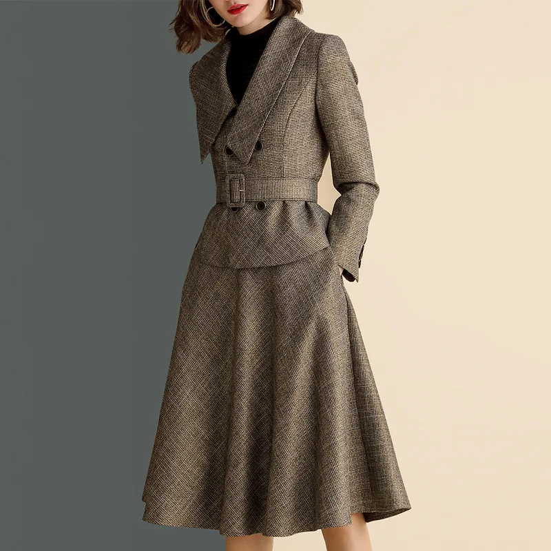 Элегантный винтажный Женский комплект из 2 предметов костюмы с юбкой Тонкий