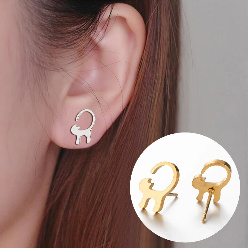 Edelstahl schöne Katze Ohrringe für Frauen Mini niedlichen Tier Kätzchen Haustier Ohr stecker Schmuck Geburtstags geschenke – Detail 8