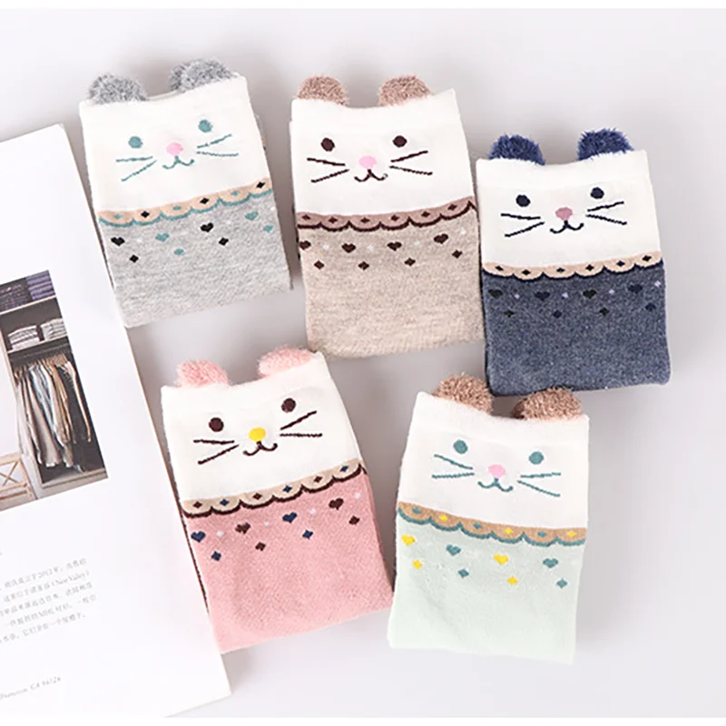 5 Pairs Autumn And Winter Cotton Woman Socks Kawaii Cute Girl Socks Totoro Cartoon Lion Dog Cat Penguin Cow Rabbit Calcetines
