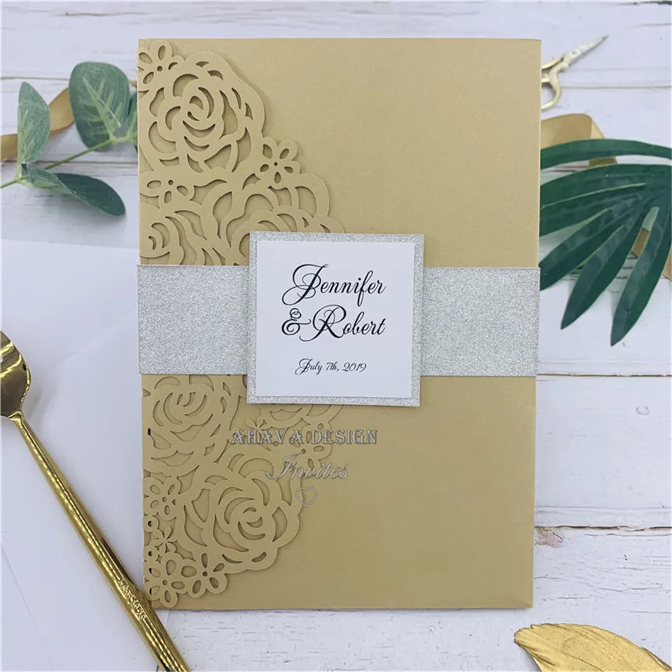 DIY Набор лазерная резка для свадьбы бланки приглашений Блестящий серебряный