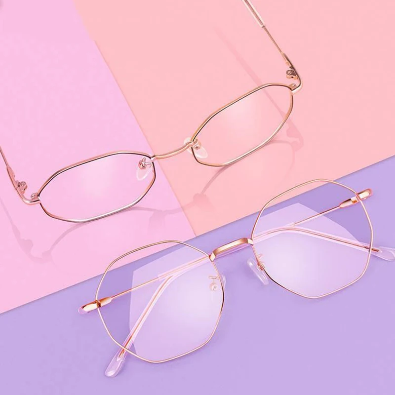 

Vintage Anti Blue light Glasses Frame Octagonal Lens Myopia Optical Mirror Simple Metal Women Men Transparent Eyewear Frames