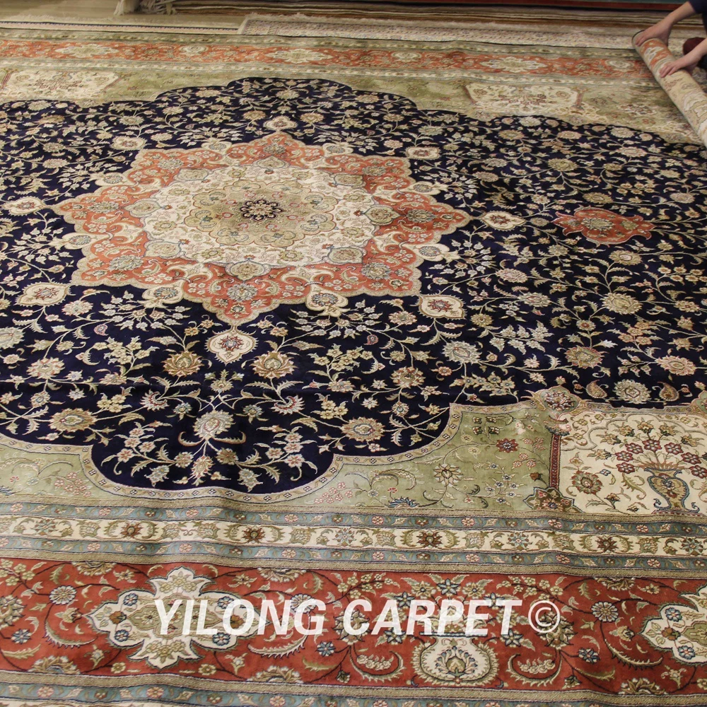 Yilong 12'x18' оверсайз персидские области ковры Восточный шелк ручной работы Наина медальон пол ковер(YJH235A