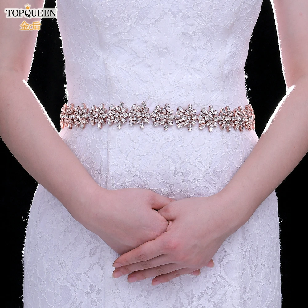 TOPQUEEN S269 RG Свадебный Серебряный/золотой/розовый пояс с золотыми кристаллами