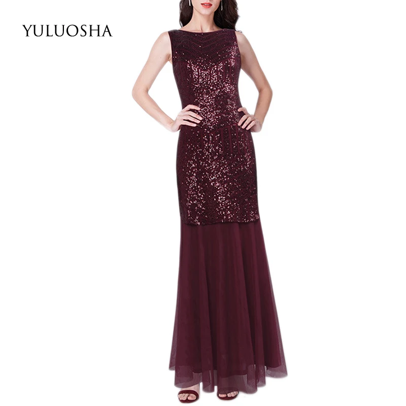 

YULUOSHA, сексуальное элегантное приталенное вечернее платье с круглым вырезом, без рукавов, с открытой спиной, для выпускного вечера, длинные п...