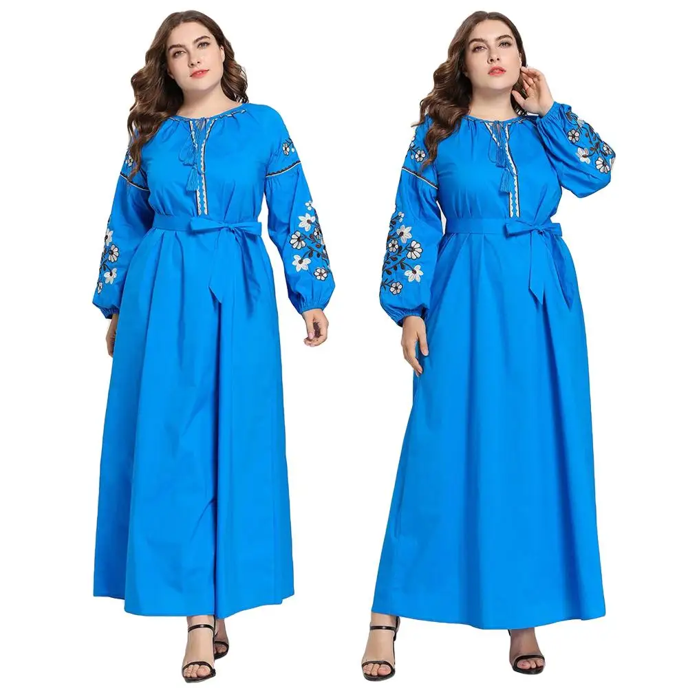 

Embroidery Abaya Muslim Women Long Maxi Dress Robe Vintage Ethnic Dubai Islamic Clothing Arab Plus Size Long Sleeve Dress Casual