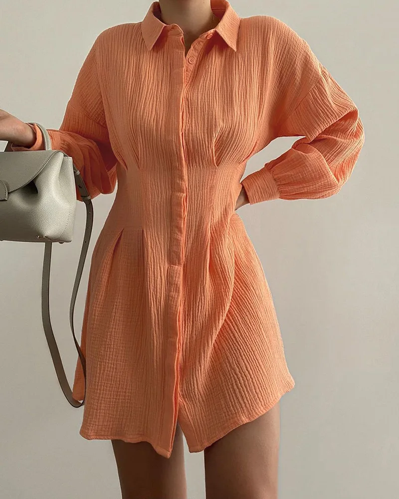 

European and American orange texture fabric waist waist shirt skirt fashion ladies short skirt
