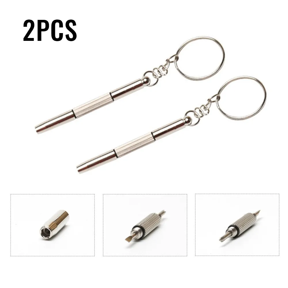 

2PC Mini 3in1 Screwdriver Glasses Phone Watch Screwdriver Screw Repair Tool Keyring Keychain Multi Function Nut Driver Hand Tool