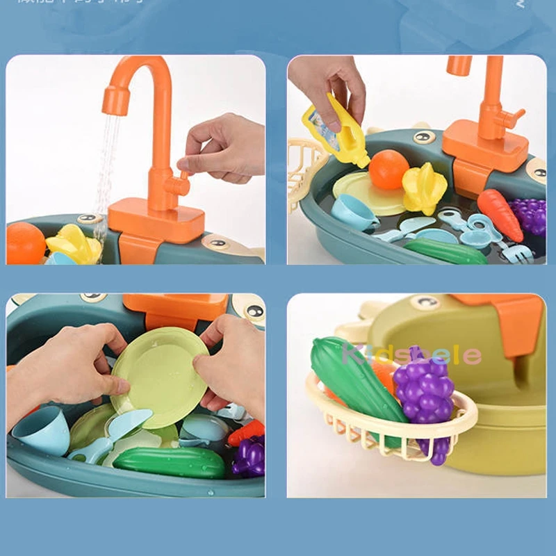 Kids Kitchen Toys Simulation Electric Dishwasher Pretend Play Mini Kitchen Food Educational Summer Toys Role Playing Girls Toys images - 6