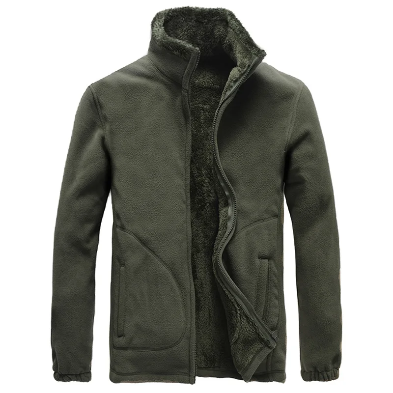 Men Male oversized Plus Size Fleece Warm Thermal Camp Fish Trek Hike Climb Cold Winter Autumn Spring Jacket Travel Coat - Цвет: Army Green
