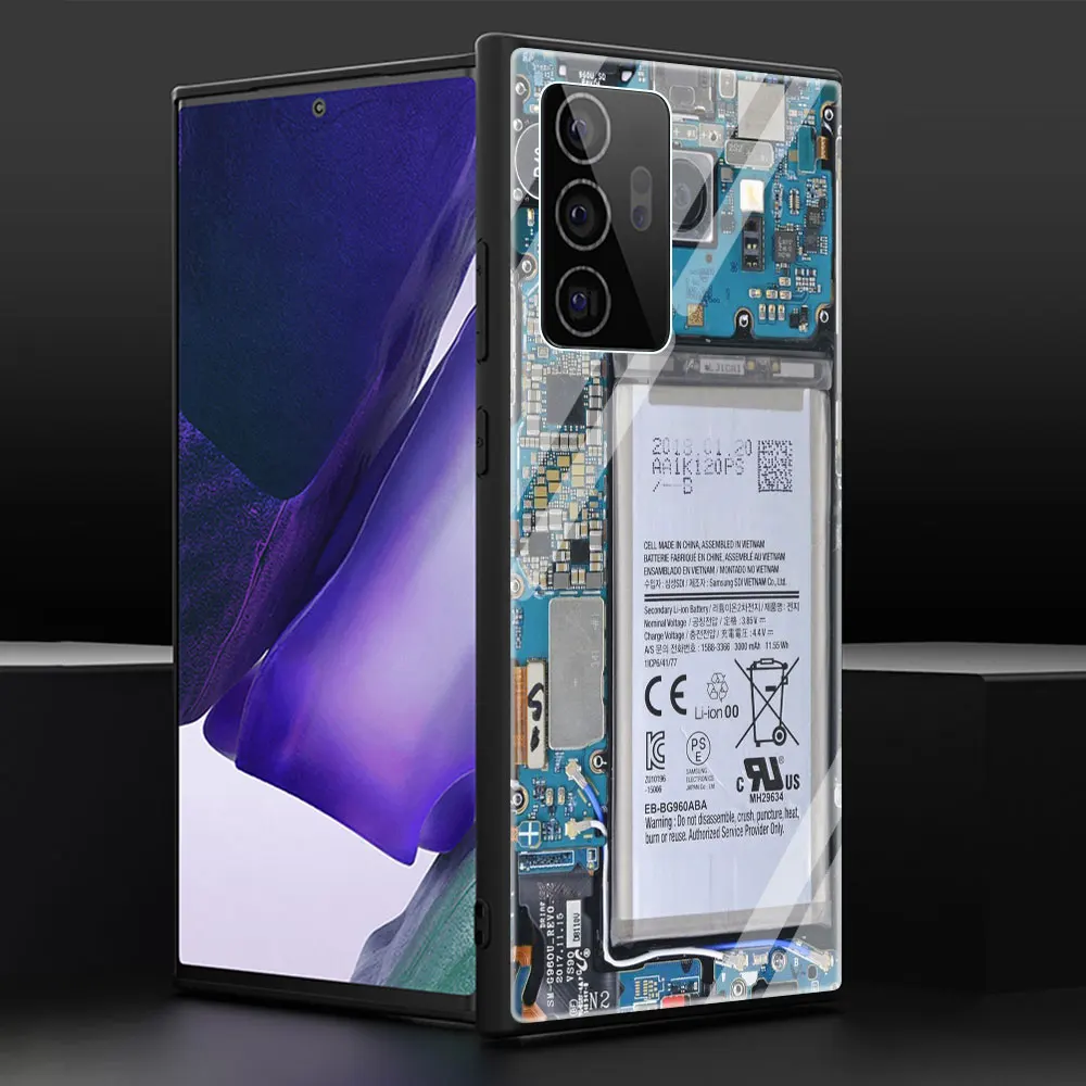 

Circuit Board Soft Edge Phone Case Cover for Samsung Note 20 Ultra 10 Lite 10 9 8 Plus 5G Luxury Tempered Glass Shell
