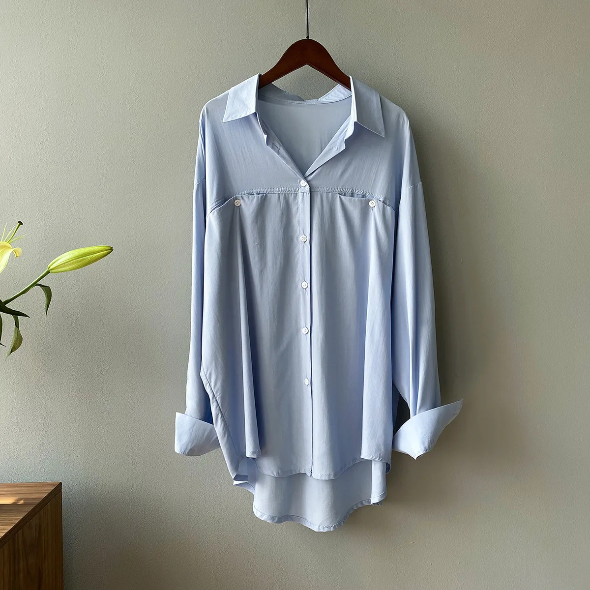 

Cardigan Solid Color Tencel Shirt for Women 2021 Spring New Korean Style Blusas Loose Casual Breathable Long Sleeve Blouse