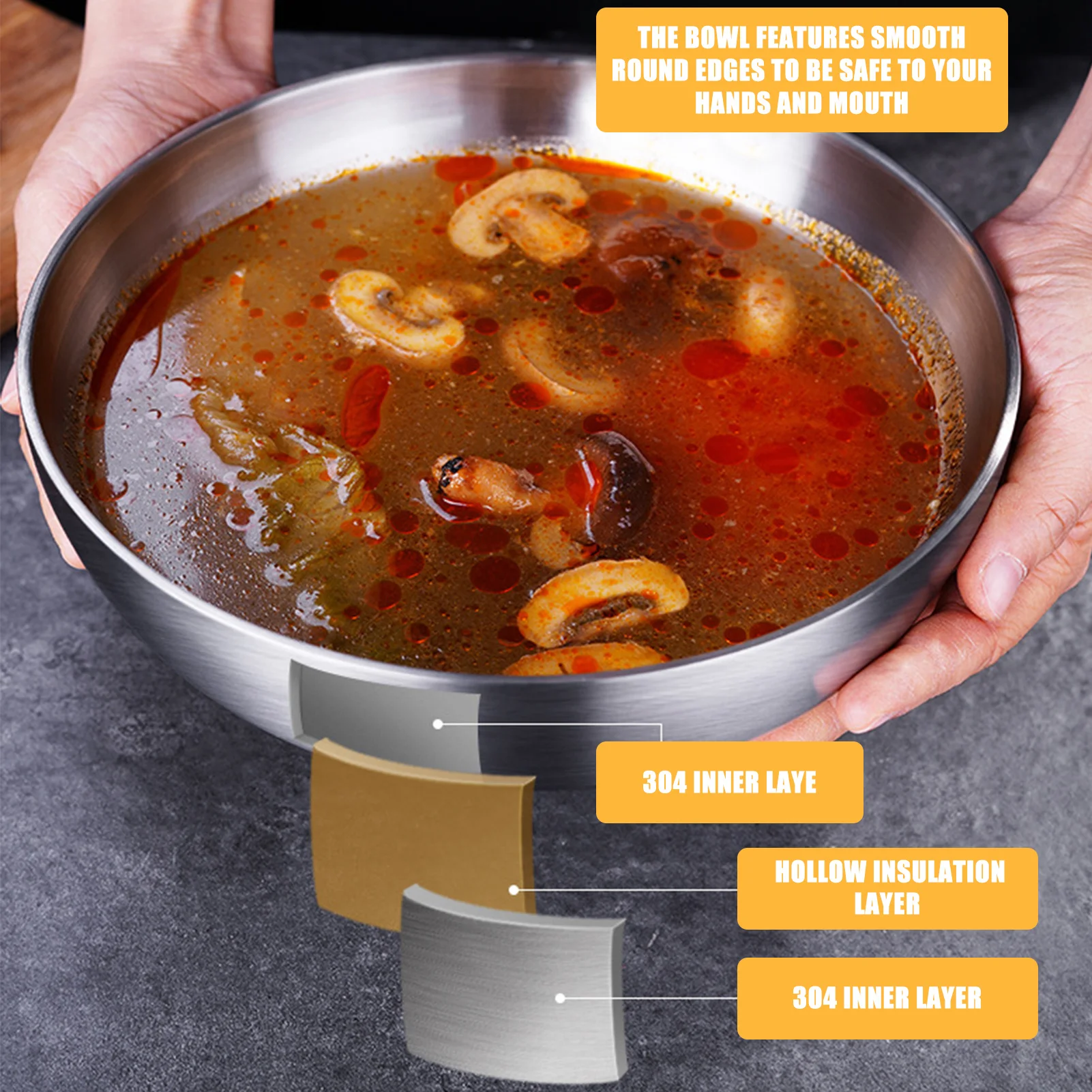 Многофункциональная миска из нержавеющей стали для лапши нескользящая